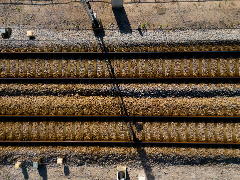 Railway track seen from above at the end of the day