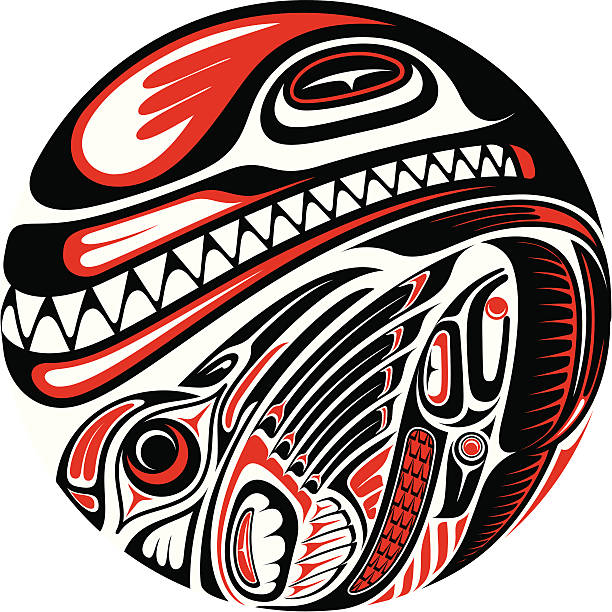 Haida style tattoo design Haida style tattoo design created with animal images. Editable vector illustration. totem pole stock illustrations