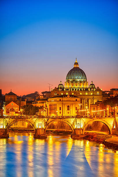 St. Peter's cathedral at night, Rome Night view at St. Peter's cathedral in Rome, Italy tiber river stock pictures, royalty-free photos & images