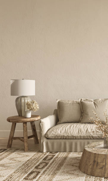 istock Living room scandinavian style. Mock up poster frame in modern interior background. 3d render illustration. 1584992141