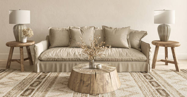 istock Living room scandinavian style. Mock up poster frame in modern interior background. 3d render illustration. 1584992142