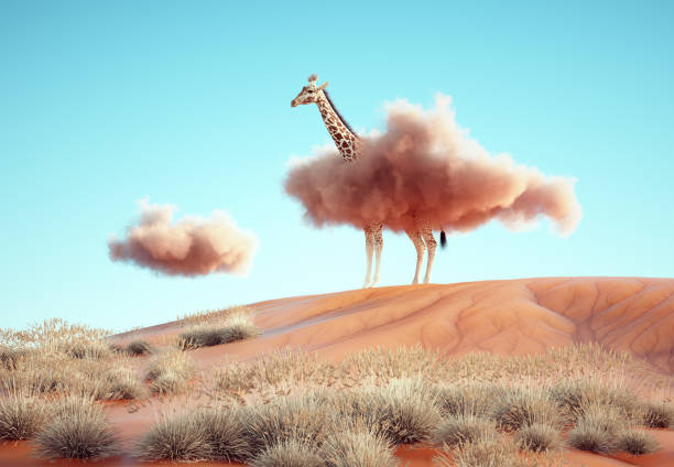 istock Giraffe with a pink cloud around. Creative and dreaming concept 1584992818