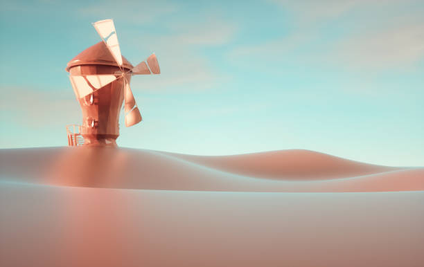 istock Surreal landscape with a mill.  Productivity and creative process concept. 1584992890
