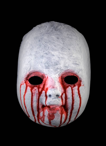istock Creepy bloody doll head isolated on black background with clipping path 1585020066