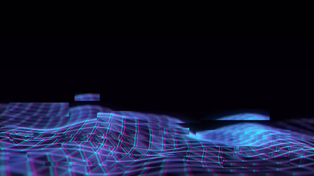 istock Futuristic digital wave. Dark cyberspace. Abstract wave with dots and line. White moving particles on background. 3d rendering. 1585035195