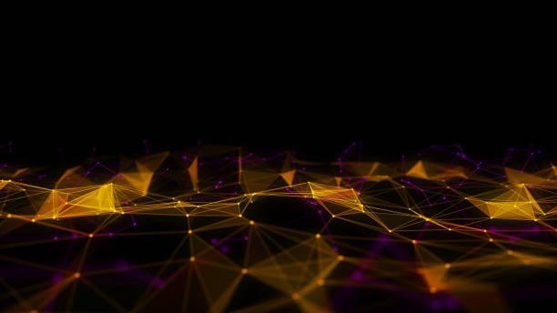 istock Futuristic digital wave. Dark cyberspace. Abstract wave with dots and line. White moving particles on background. 3d rendering. 1585035210