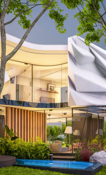 istock 3d rendering of modern house with bionic natural curves plastic forms in evening 1585062779