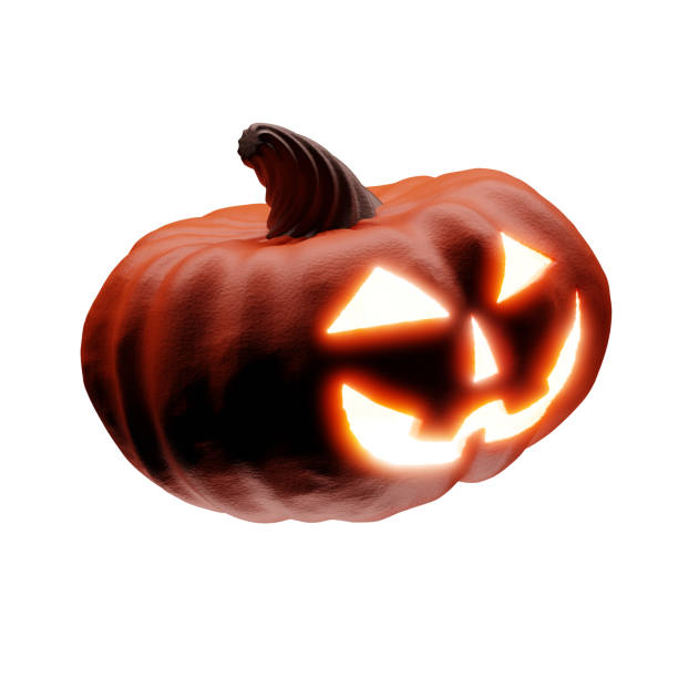 istock Orange halloween pumpkin with light eyes 1585065008