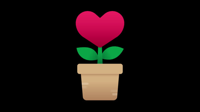 Heart tree in pot growing animated icon, Animated Valentine's day related, alpha channel included.