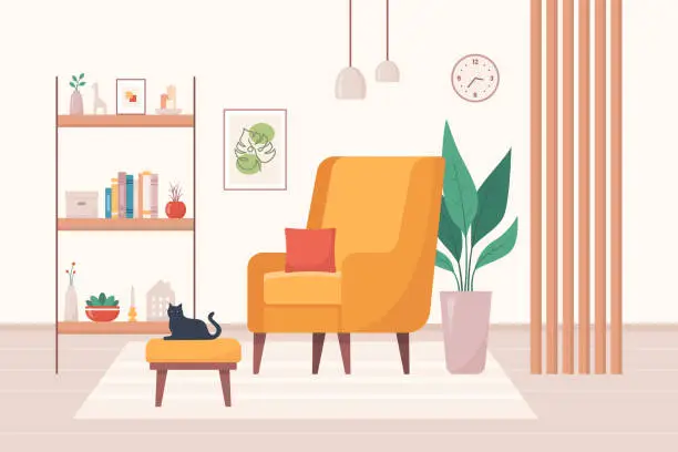Vector illustration of Cozy home interior design concept. Living room interior. Vector illustration in flat style