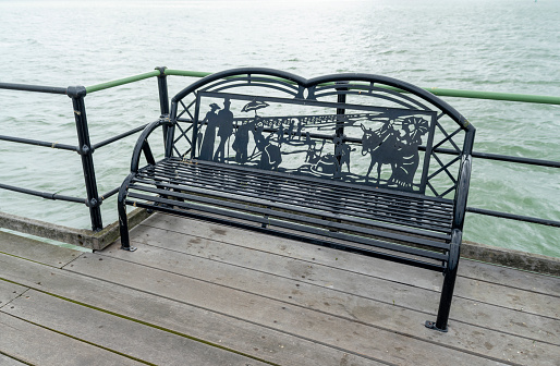 Seats on the pier in Southend, England, UK.  Southend has the longest entertainment pier in the world.