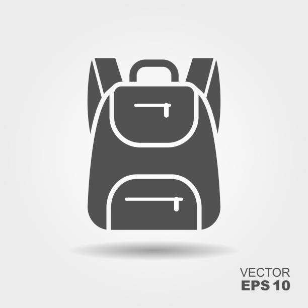 Backpack icon. Vector illustration. Flat icon with shadow Backpack icon. Vector illustration. Flat symbol of camping with shadow. satchel bag stock illustrations