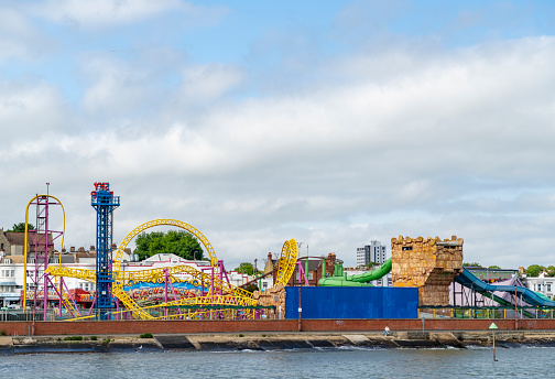 Funfair at the entrance to Southend Pier, the longest entertainment pier in the world.