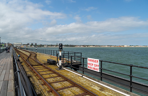 Walkway on the pier in Southend, England, UK.  Southend has the longest entertainment pier in the world.