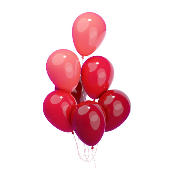 istock Red balloons 3D render illustration. Helium balloons icon. 1585107184
