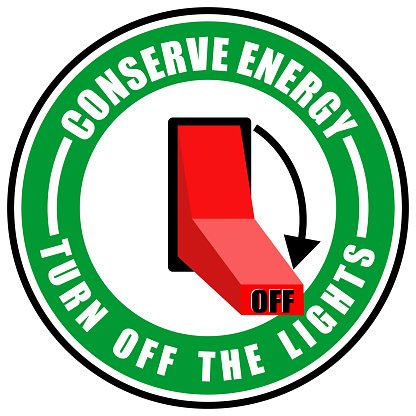 Conserve energy, turn off lights, sticker vector