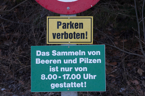 ban on mushroom picking sign, it is prohibited to pick mushrooms in this area