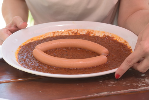 vienna sausage, a parboiled sausage made from pork, food from meat
