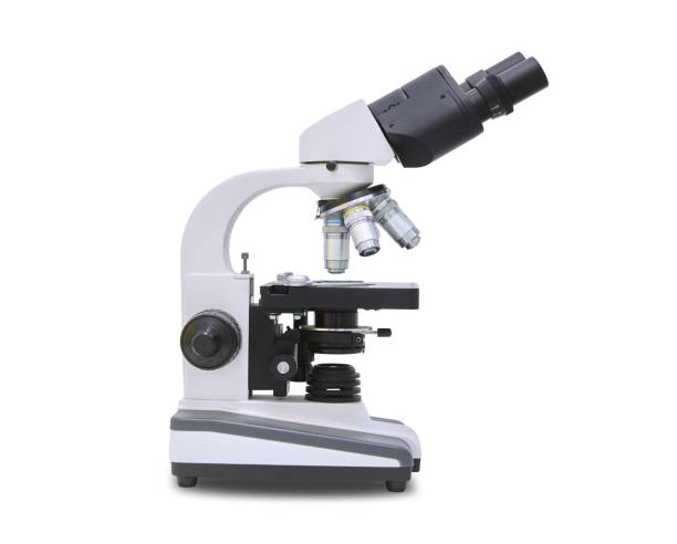 istock Medical microscope isolated on a white background 1585169857
