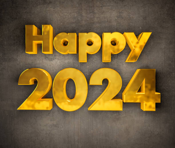 istock Golden Happy 2024 Text on the Wall 1585174321