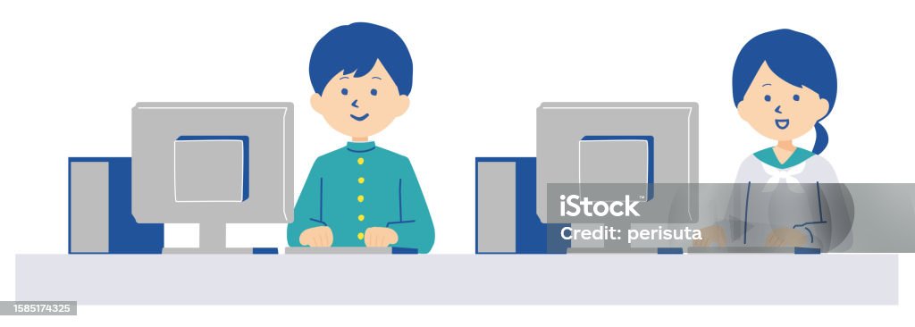 Student Using Computer Illustration Illustration Of Students Using A Computer Stock Illustration - Download ...