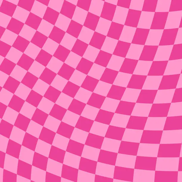 Vector illustration of retro groovy wavy psychedelic checkerboard background, hot pink pattern, vector Illustration