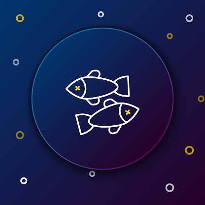 Line Dead fish icon isolated on blue background. Colorful outline concept. Vector.