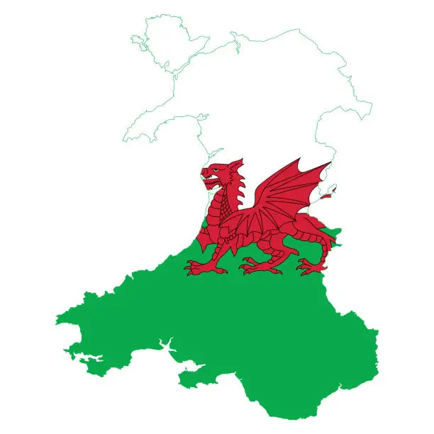Vector illustration of Wales map flag. Vector design isolated on white background