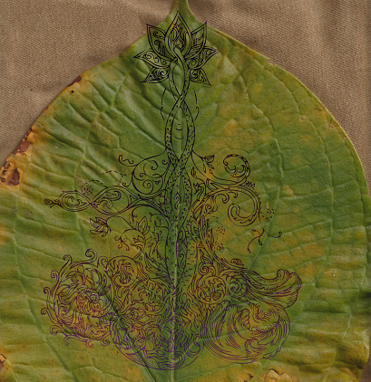 pen and ink on a leaf