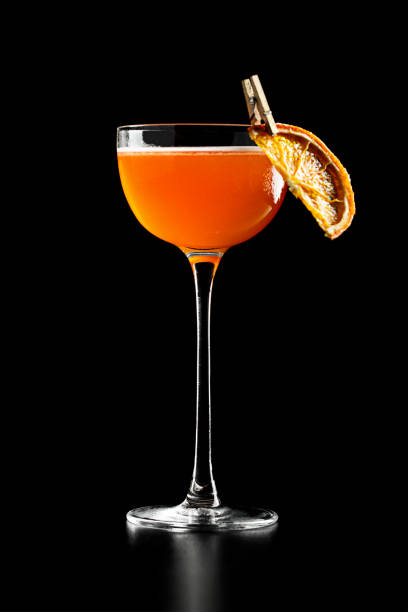 alcoholic cocktail with liquor on black background stock photo