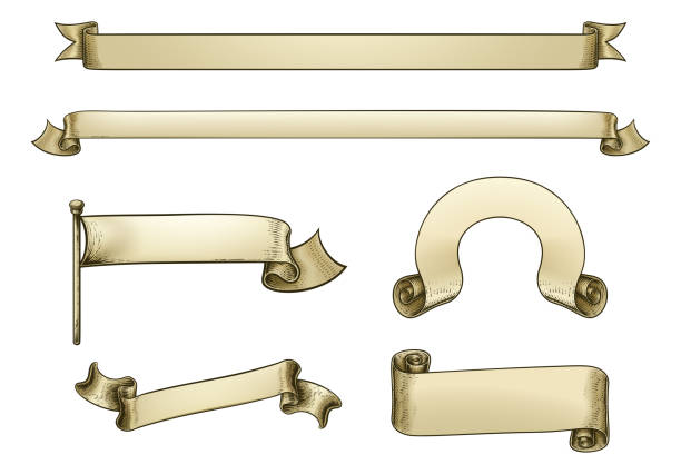 istock Scroll Paper Banner Parchment Flag Ribbon Woodcut 1585234976