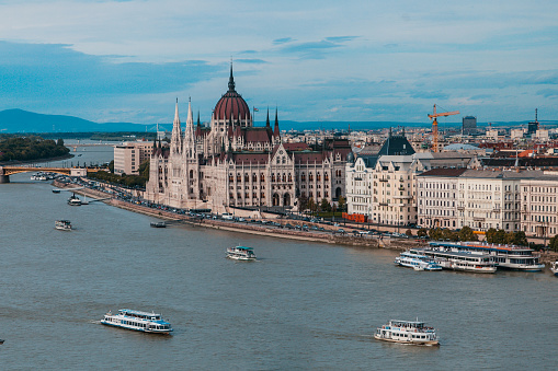 embankment of budapest. Parliament view