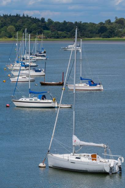 istock Row of Sailing Yachts on river moorings 1585275963