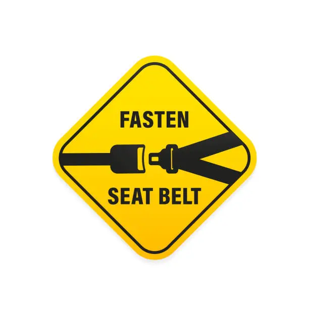 Vector illustration of Fasten your seat belt Sign. Warning Wear Safety Belt Symbol Sign. Isolated On White Background Label. Vector illustration