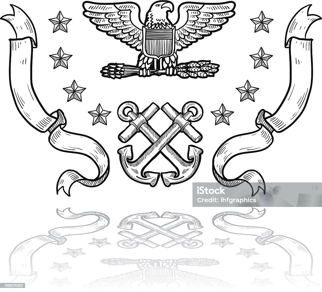 Nos insígnia militar da Marinha Esboço - Royalty-free Marinha Americana arte vetorial