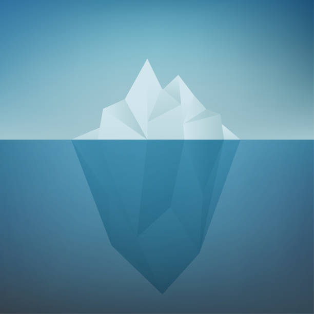 海のイラストに浮かぶ氷山。巨大な白い氷の塊が青い流れに沿って漂い、巨大な水中部分は南極北部の海岸から北極の岩が離れています。ベクターイラスト - 5105点のイラスト素材／クリップアート素材／マンガ素材／アイコン素材