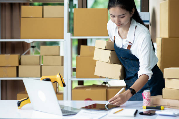 istock Online business, selling products online, parcel delivery, e-commerce. 1585313688
