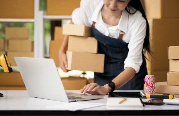 istock Online business, selling products online, parcel delivery, e-commerce. 1585313689