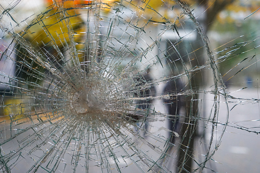 close-up of a glass pane that has cracked