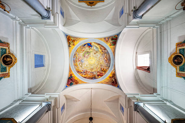 April 11, 2023. Italy, Calabria, Luzzi. Chiesa Immacolata. Church of the Immaculate. Interior. Dome.