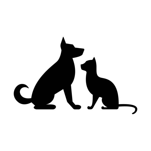 Silhouette dog and cat vector art illustration