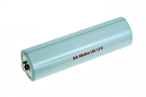 AA Alkaline LR6 battery close up on white background