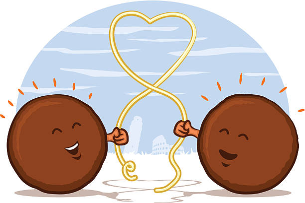 Meatballs with Spaghetti Heart vector art illustration