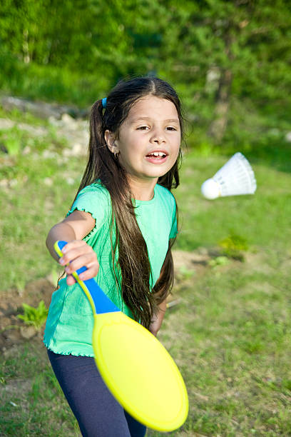 istock Girl playing badminton 158534301