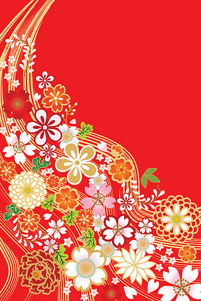 일본 전통 패턴, 꽃 그리고 식물 - 華やか stock illustrations