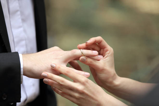 istock close up. the couple exchanging wedding rings 1585344618