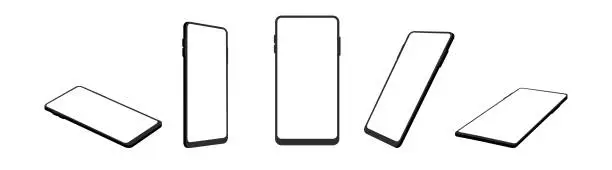 Vector illustration of smartphone mobile phone mocku from different side angle