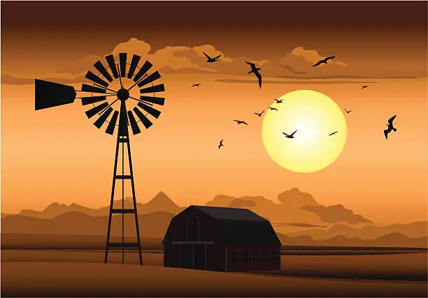 Vector illustration of Farm at Night