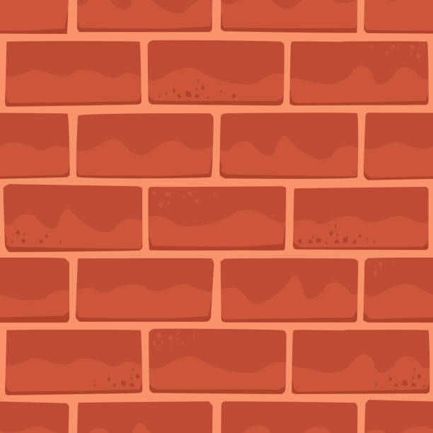 kreskówkowa ściana z cegły w kolorze czerwonym, kwadratowy wzór bez szwu - fortified wall stone built structure backgrounds stock illustrations