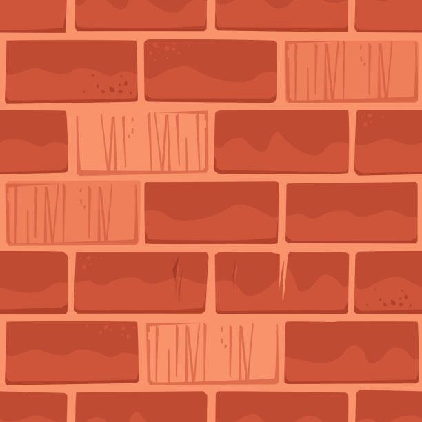 niedokończona kreskówkowa ściana z czerwonej cegły, kwadratowy wzór bez szwu - fortified wall stone built structure backgrounds stock illustrations